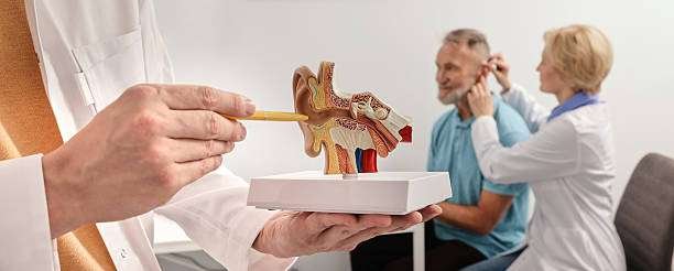 Treatment of hearing problems and ear diseases in a hearing clinic, audiology or ENT. Selection of hearing aids